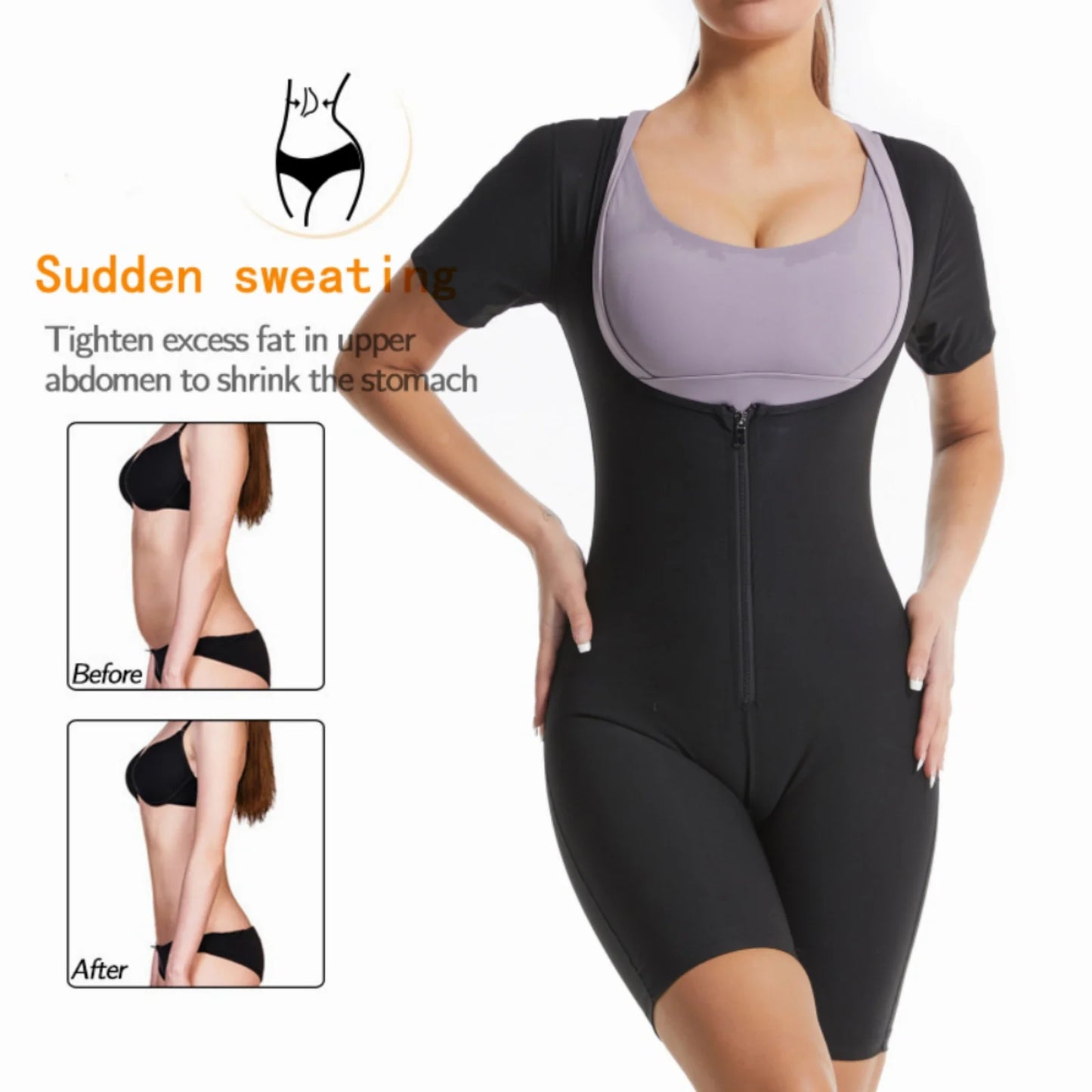 Sauna Suit for Women, Weight Loss Sauna Shirt, Sweat Vest Waist Trainer, 3 in 1 Slimming Full Body Shaper Workout Top Black+Blue XL