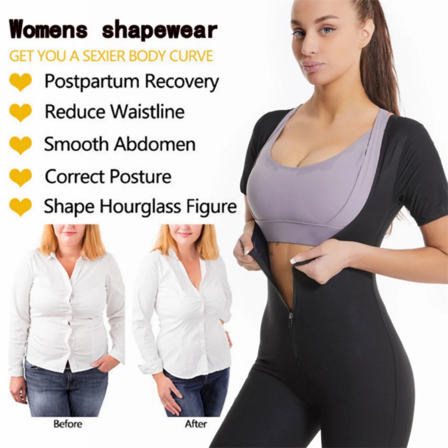 Sauna Suit for Women, Weight Loss Sauna Shirt, Sweat Vest Waist Trainer, 3 in 1 Slimming Full Body Shaper Workout Top Black+Blue XL