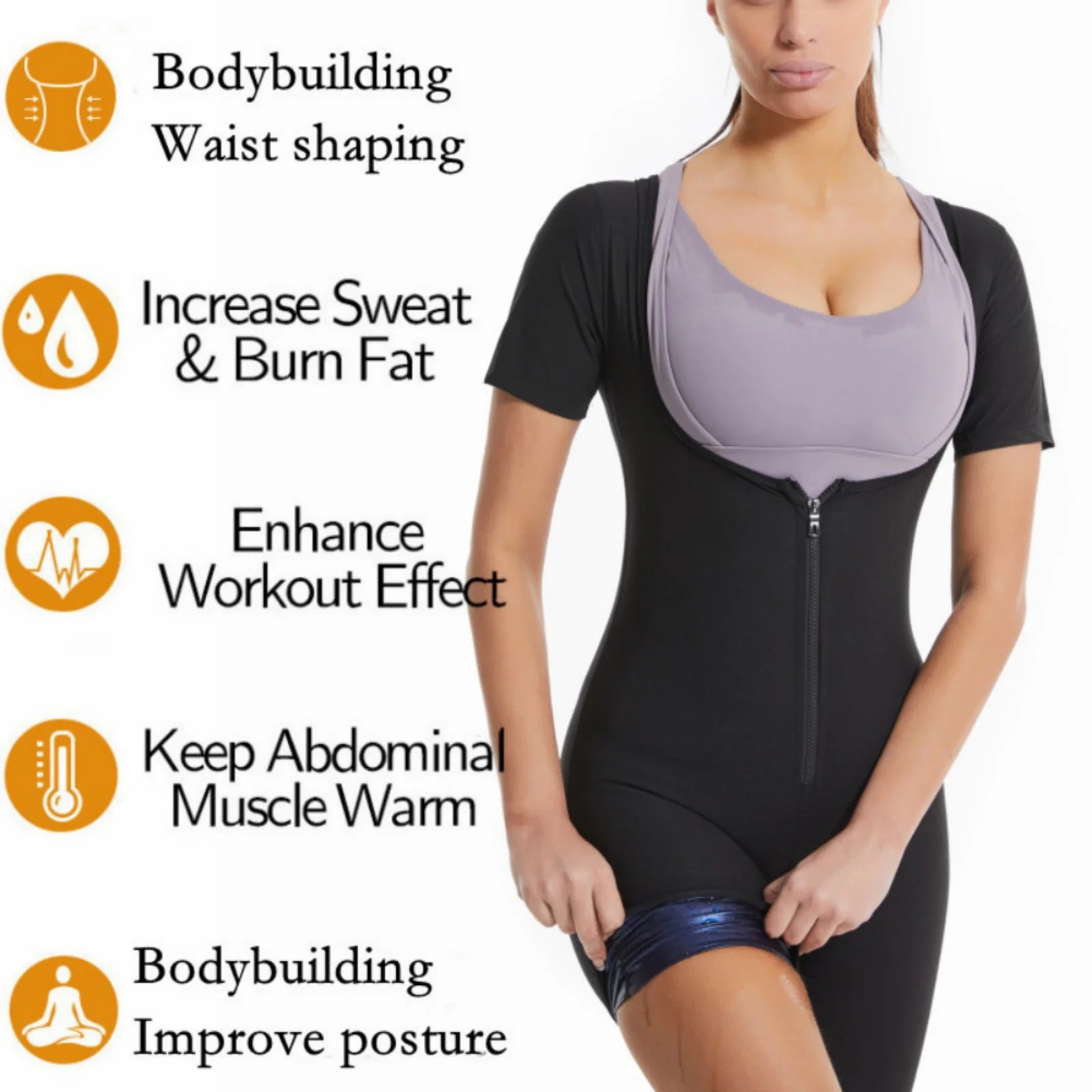 Sauna Suit for Women, Weight Loss Sauna Shirt, Sweat Vest Waist Trainer, 3 in 1 Slimming Full Body Shaper Workout Top Black+Blue XL