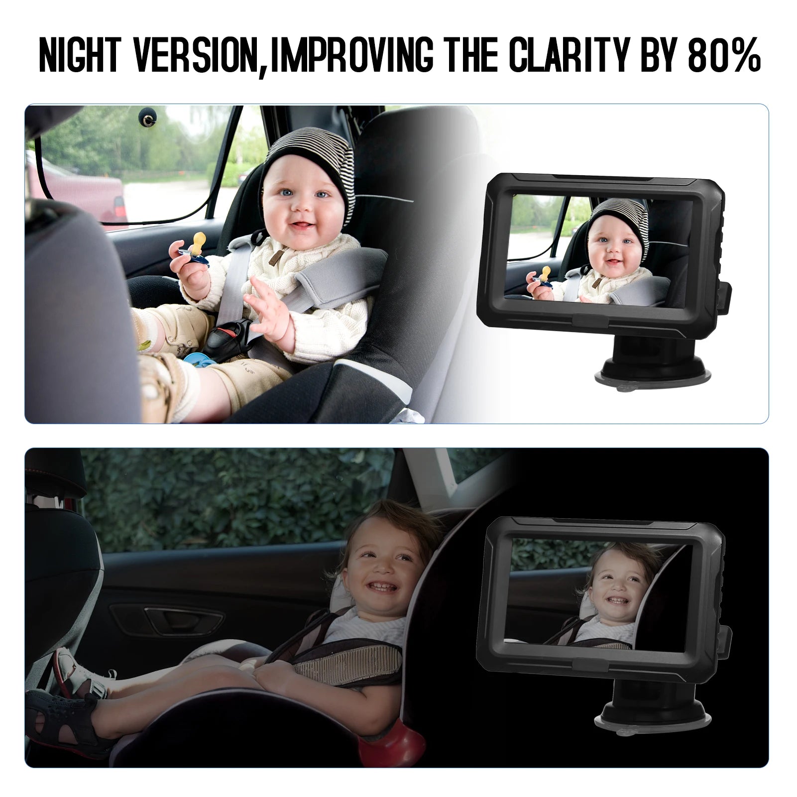 Rear View Monitor 4.3'' IPS Screen Baby Car Mirror Adjustable Wide View Angle for Infants Kids Pets Night Vision Function